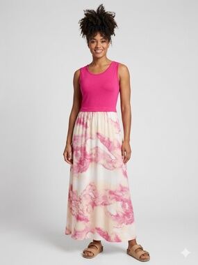 Calvin Klein Pink Watercolor Maxi Dress Size M Sleeveless Barbiecore Summer